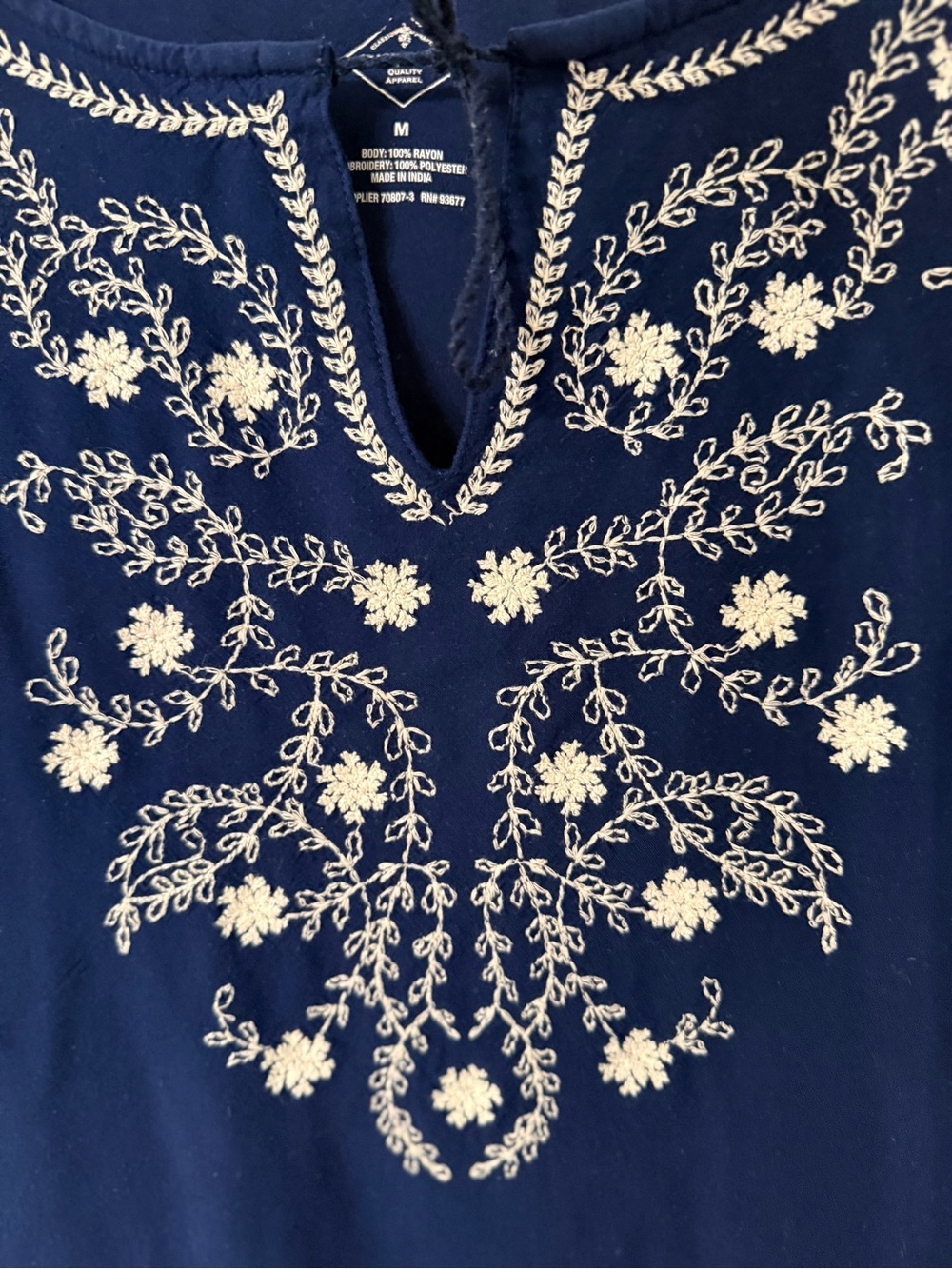 St. John’s Bay Navy Embroidered Boho Peasant Coastal Top Tassel Flutter Sleeve M - Picture 14 of 17